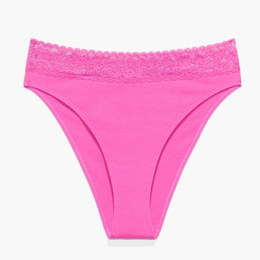 Savage X Fenty Cotton Essentials Lace-Trim High-Leg Bikini Panty Size L